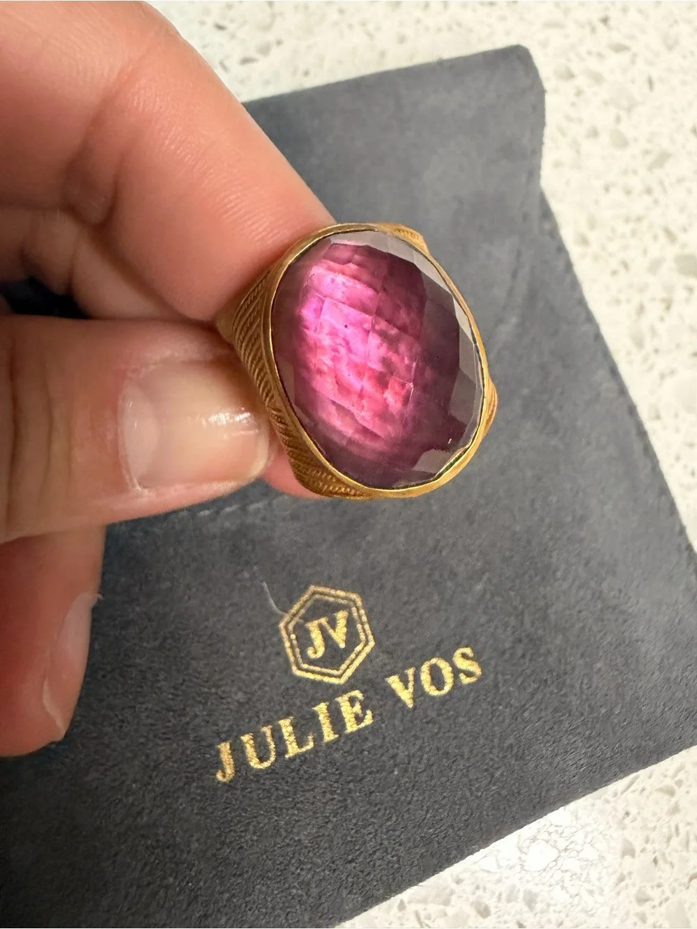 Julie Vos Gold Ring with Deep Purple Faceted Stone